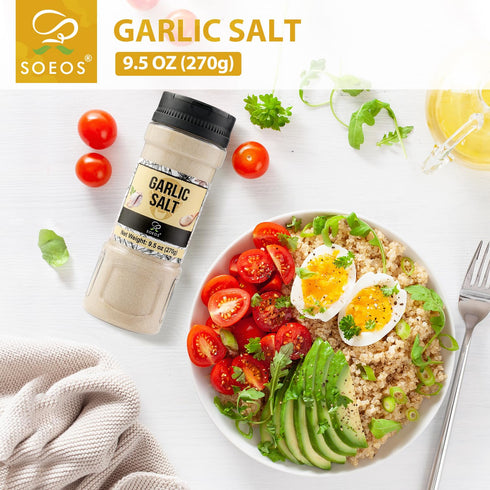 9.5 Ounce(270g), Soeos Garlic Salt Garlic Salt Seasoning, Non GMO, Gluten Free, Ideal for Adding Flavor to Soups