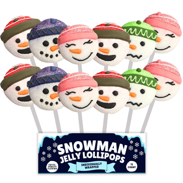 Sweetzo Snowman Jelly Lollipops, Individually Wrapped Gummy Christmas Candy, Holiday Stocking Stuffers