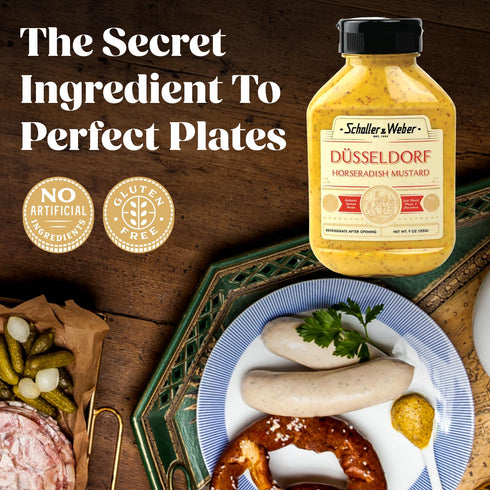 9 Oz (1 Pack) Schaller & Weber Dusseldorf Horseradish Mustard, Squeeze Bottle | Hot German Mustard with Horseradish