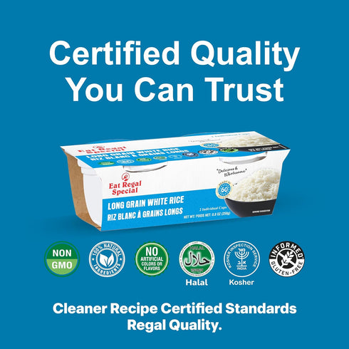 1 8g 6g 8.8oz (2125g), Pack 6 Eat Regal Long Grain White Rice Cups, Light & Fluffy, Always Fluffy, No Clump & No