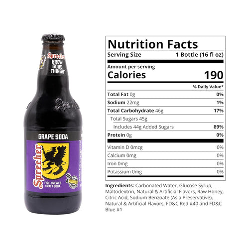 Sprecher 16 oz (12 Pack), Grape Soda in fl Glass Bottles Fire Brewed Craft Soda with Real Honey, Bold Juicy Grape
