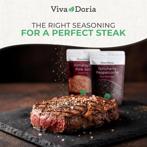 12 oz 2 lb 2 Set Viva Doria Tellicherry Whole Black Peppercorns, & Himalayan Pink Salt, Coarse Grain, | Salt and Pepper