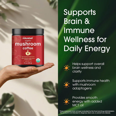 12 oz Immune NatureBell Organic Mushroom Coffee - - Superfood Blend for Energy Support - Brain & Health Support*