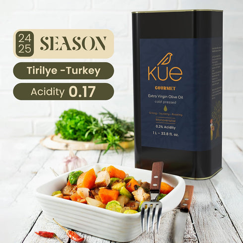 33.8 Oz. Kue Gourmet Extra Virgin Olive Oil Cold Pressed - Mediterranean Olive Oil - EVOO - Aceite de Oliva Extra