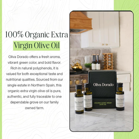 (100mL, 3-Pack), 100% Set (3-Pack) Oliva Dorado Glass Mini Olive Oil Bottles Unrefined & Cold Pressed Organic Extra
