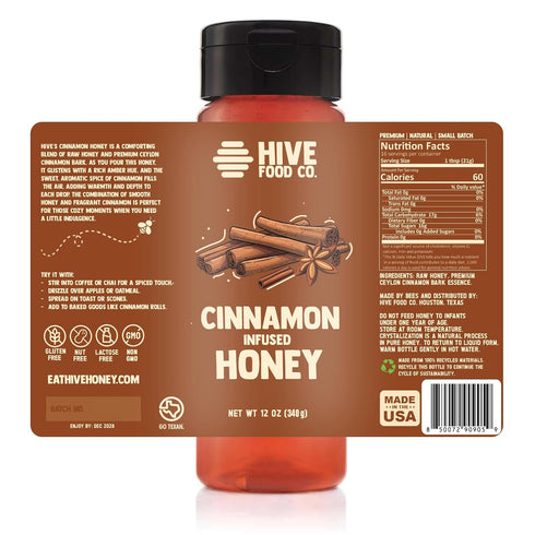 100% 12oz (12 oz, HIVE Food Co. Infused Honey Pure American Raw & Unfiltered with Gourmet Natural Flavors Small Batch