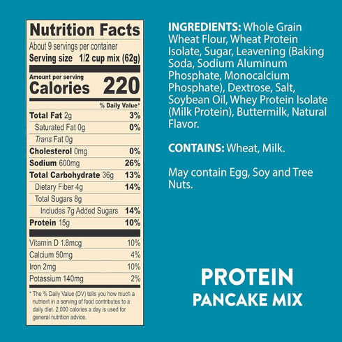 15g 20 oz (Pack 8) Krusteaz Protein Buttermilk Pancake and Waffle Mix, Protein Per Serving, Boxes