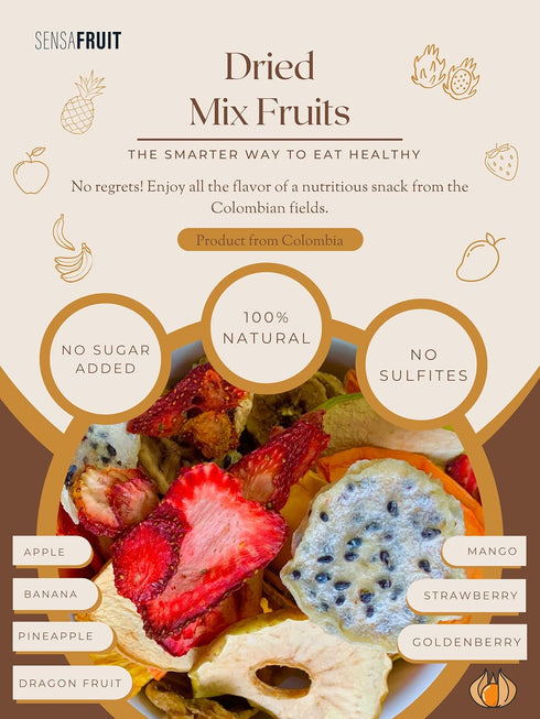Sensafruit 100% 2 x1.41 Oz (2.8 Oz) Dried mix fruit of strawberry, banana, pineapple, dragon fruit, mango