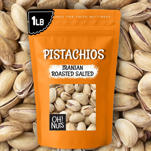 1 lb Packed Oh! Nuts Pistachios Iranian Style - Roasted Lightly Salted - - Shelled Whole Nuts - in New York Zip-Seal