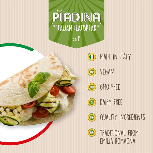 4 Packs (16 Fresco Piada Italian Flatbread Total) | Authentic Piadina Bread Made in Italy | Recipe with oil | Vegan, No
