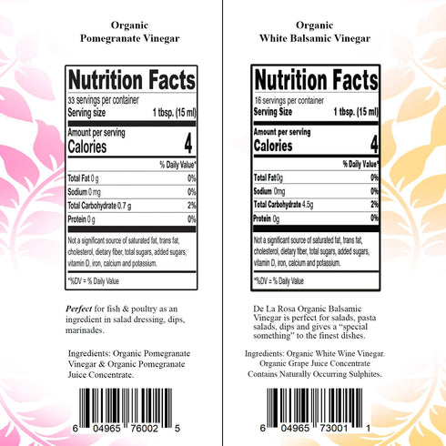 16.9 Oz (Pack 2) De La Rosa Organic Pomegranate and White Balsamic Vinegar, Vegan, Kosher, Non-GMO & Gluten Free, Great