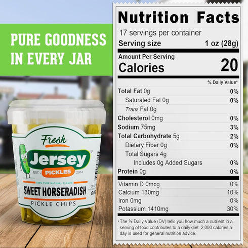 Jersey Pickles - Sweet Horseradish Chips (Quart) - Fresh, Keto-Friendly, and Perfect for Snacks, Sandwiches, or Salads