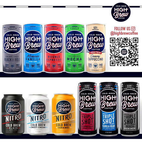 8 (Pack 12) High Brew Black & Bold Cold Brew Coffee, Caffeinated, Dairy Free, Ounces