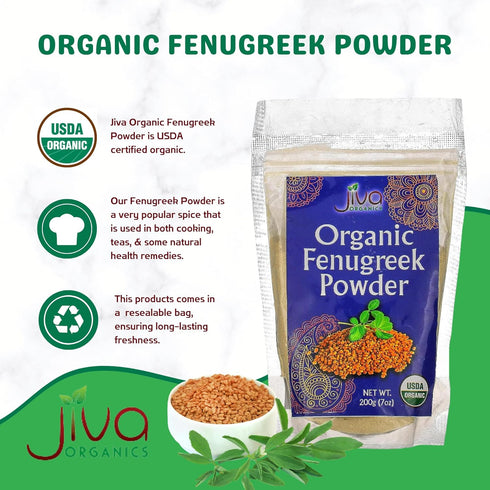 Jiva Organics Organic Fenugreek Powder, 7oz Bag - Gluten Free, Non-GMO, Pure Methi Powder from India