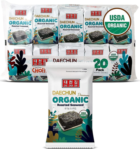 Organic DAECHUN Seaweed Snacks, 20 Pack, Original, Premium Product of Korea