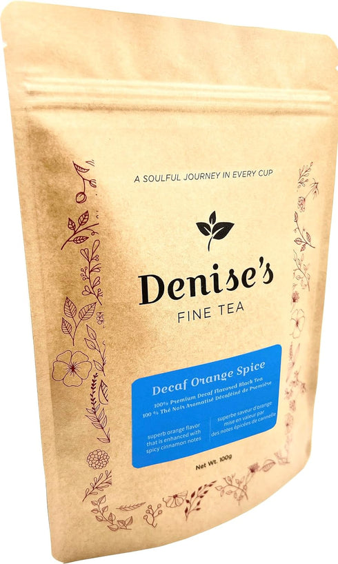 (100g) CO2 Denise's Fine Tea, Premium, Decaf Orange Spice, Decaf Flavored Black Tea, Loose Leaf - Caffeine removed
