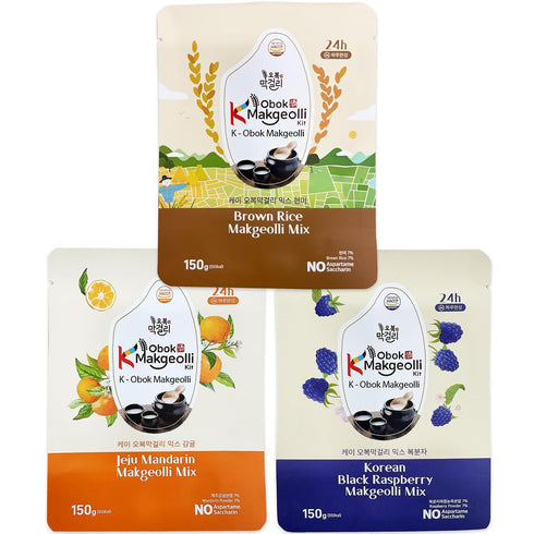 3 24 (3-Pack K-Makgeolli DIY Kit - Traditional Korean Rice Wine Making Kit Flavors (Black Raspberry, Brown Rice, Jeju