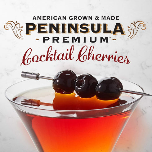 10.5 oz (3-Pack) Peninsula Premium Cocktail Cherries | Award Winning | Deep Burgundy-Red | Silky Smooth, Rich Syrup |