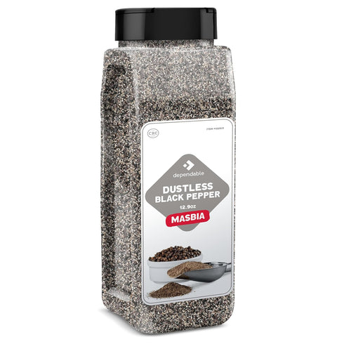 Dependable Foods Dustless Black Pepper Spice - 12.9 oz. Bulk Jar -