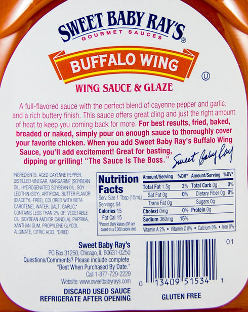 32 Fl-oz (Pack 2) Sweet Baby Rays Wing Sauce and Glaze, Buffalo Wing