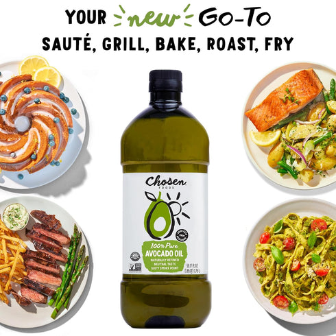 100% 1.75L Chosen Foods Pure Avocado Oil for Cooking - - Made With Good Fats from Avocados, Naturally Refined, Never