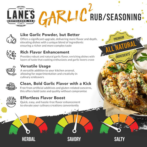 2lb Lane's Garlic Seasoning, All-Natural Garlic Powder Seasoning Rub, for Beef, Pork, Seafood, and Garlic Bread, No