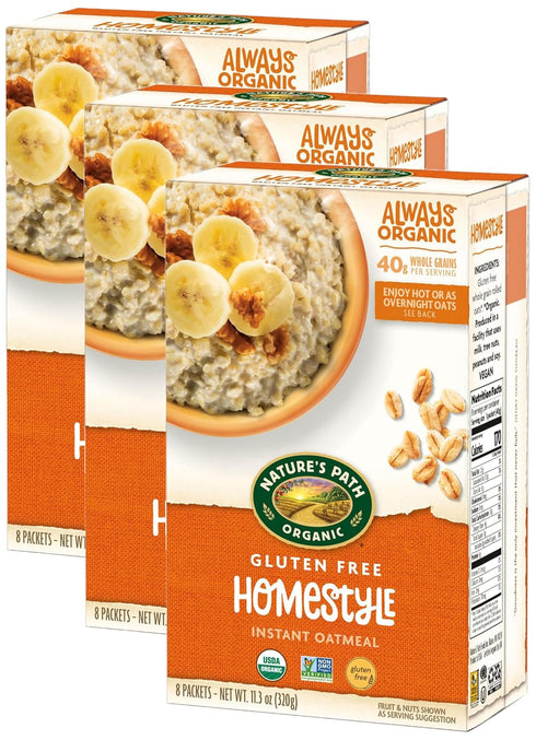 Nature's Path Organic Gluten Free Homestyle Instant Oatmeal, Non-GMO, 40g Whole Grains,