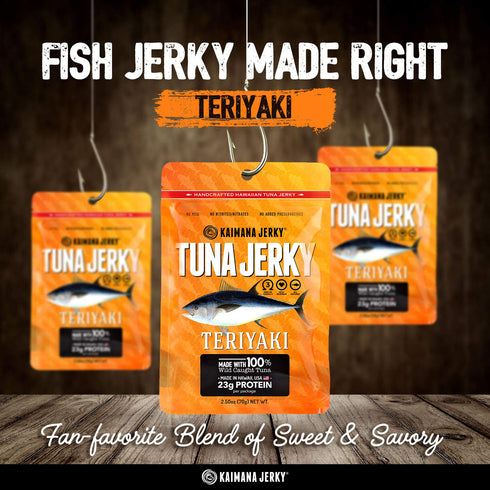 Omega-3s (3 pack, 2 oz) Kaimana Wild-Caught Ahi Tuna Jerky - Teriyaki | Rich in & High in Protein | All-Natural