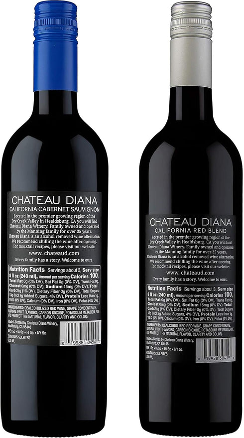 2 Pack Chateau Diana Zero - Bottle - Alcohol Removed California Red Wine and Cabernet Sauvignon