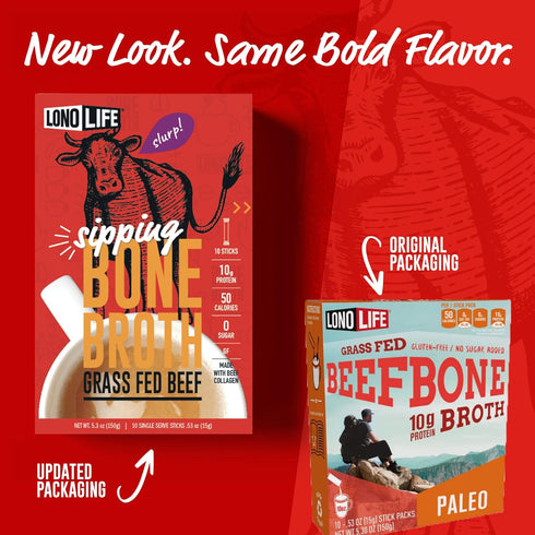 LonoLife Beef Bone Broth Powder Mix, Grass-Fed, 10g Protein, Collagen-Rich, Keto & Paleo Friendly, 10 Servings