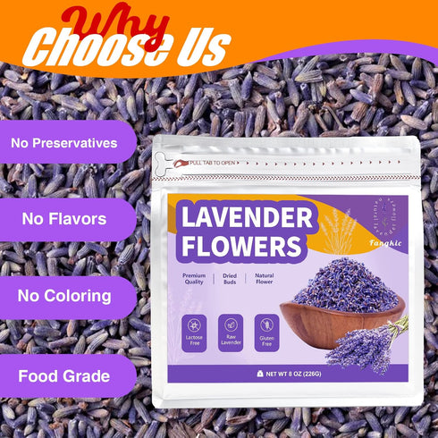 (8 oz) Dried Culinary Lavender Flowers - Food Grade Lavender Buds for Tea, Baking, Potpourri, Home Fragrance & Sachets