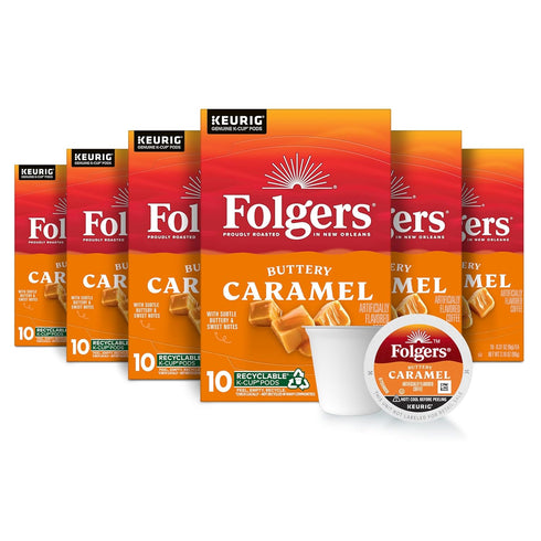 Folgers Buttery Caramel Artificially Flavored Coffee, Keurig K-Cup Pods, 10 Count Box