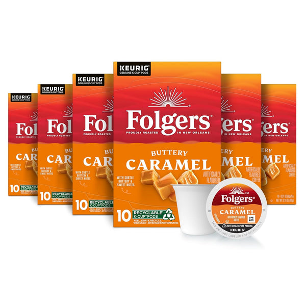Folgers Buttery Caramel Artificially Flavored Coffee, Keurig K-Cup Pods, 10 Count Box