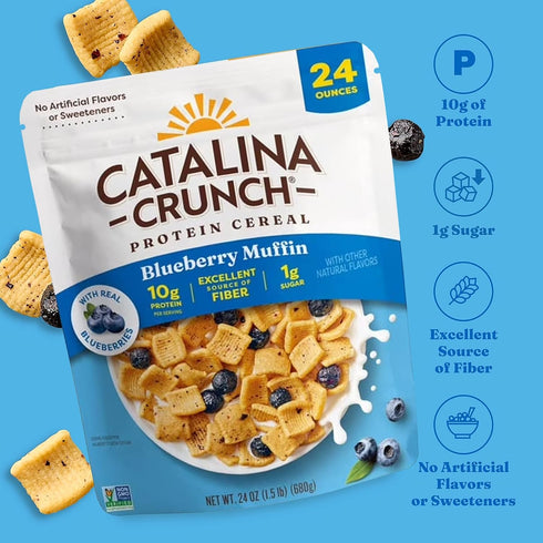 24 oz Catalina Crunch Protein Cereal Blueberry Muffin Keto, Gluten Free, No Added Sugar, High Protein Big Family Size