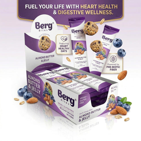 6g 5g 1.5oz (8 Pack) Berg Bites Plant-Based Almond Butter & Jelly Bites, Vegan, Gluten-Free, Protein, Fiber, Energy