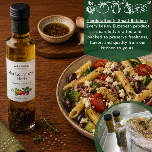 8.5 oz Lesley Elizabeth Mediterranean Herb Seasoned Cooking Oil, fl Herb-Infused Olive & Canola Oil for Marinades