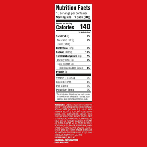 10-1.0 oz Packs RITZ Toasted Chips Sour Cream and Onion Crackers, Lunch Snacks, Snack