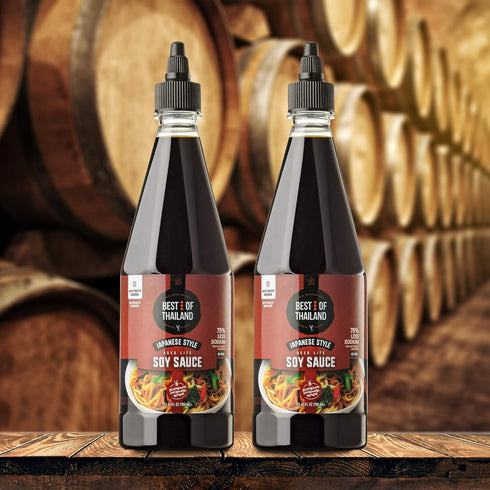 Best of Thailand Japanese Soy Sauce | Lite Dark Soy Sauce, Barrel Aged | 2 Bottles 23.65oz | Authentic Asian Marinade,