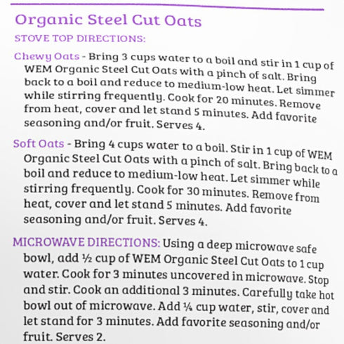 24 oz (2 Pack) War Eagle Mill Organic Steel Cut Oats, Bag