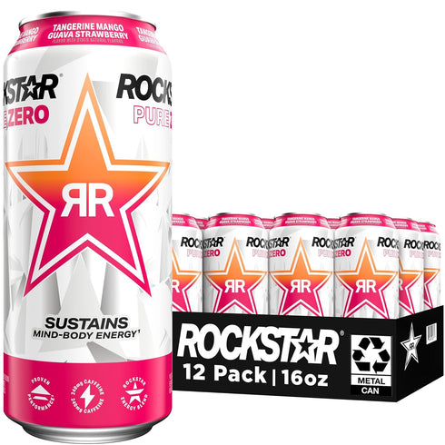 Rockstar Pure Zero Energy Drink, Tangerine Mango Guava Strawberryh, 0 Sugar, with