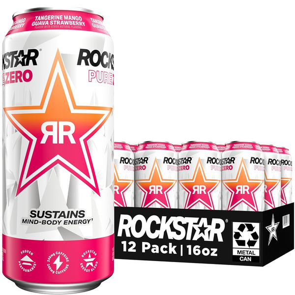 Rockstar Pure Zero Energy Drink, Tangerine Mango Guava Strawberryh, 0 Sugar, with