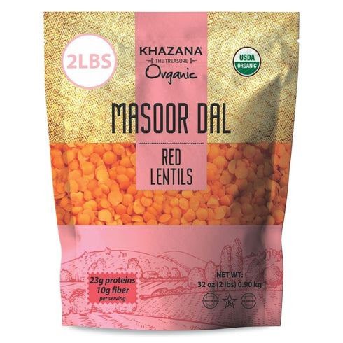 Khazana Organic Masoor Dal 2lb - Red Lentils | Non-GMO, Gluten Free