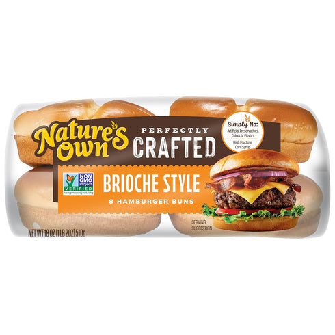 8 Count Nature's Own Perfectly Crafted Brioche Style Hamburger Buns, Non-GMO Hamburger Buns