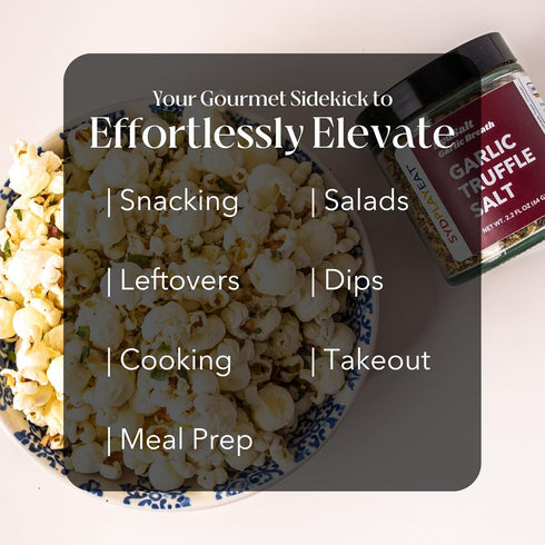 2.2 Oz Truffle Salt Blend with Garlic, Onion, Shallots, Rosemary, Thyme, Sea Salt - SydSalt Garlic - Try on Popcorn
