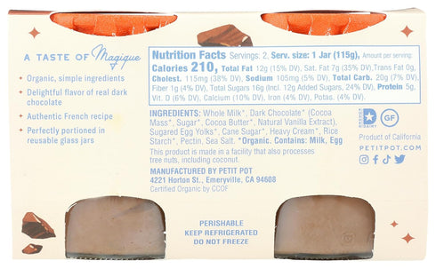 7 (2 Pack) Petit Pot | Organic French Pudding | Dark Chocolate | Gluten-Free | Kosher | Ready-to-Eat | No Artificial