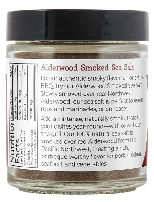 Alderwood Smoked Sea Salt, Fine Grain, 5 Oz Glass Jar by Viva Doria