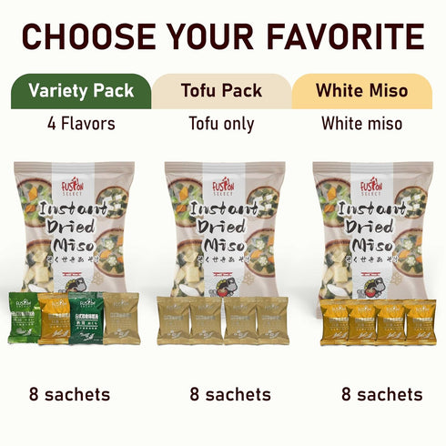 Packets Pack 4 8 Packs, 2 Fusion Select Freeze Dried Miso Soup - Variety with Flavors - Vegetable, Shallot, Tofu & Okra