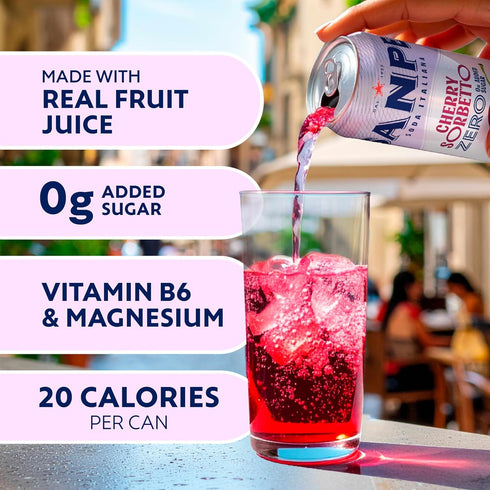 0g 24-Pack Sanpellegrino Soda Italiana Cherry Sorbetto Italian Sparkling Drink, Added Sugar, Real Fruit Juice, Italian