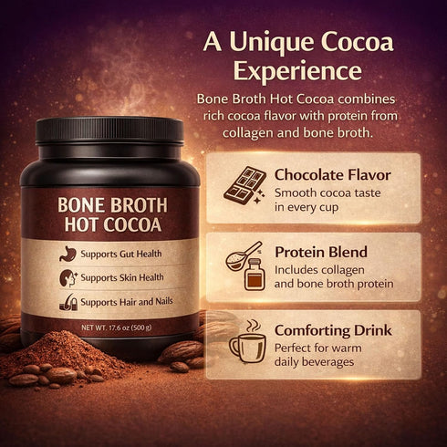 17.6oz/500g (1) Bone Broth Hot Cocoa, Grass-Fed Beef Bone Broth & Collagen Blend with Cocoa Powder