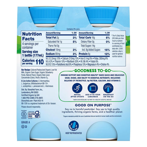 Stonyfield Organic 6 oz, 4 Count , Low Fat Strawberry Smoothie